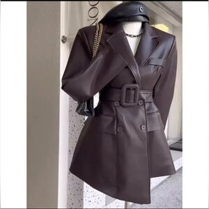 Women's Brown Belted Blazer Coat